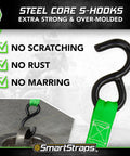 14FT Ratchet Tie Down Straps 4 Pack Featuring Savage 500 Pound Safe Working Load And Quad Winder Design close-up of steel core S-hook