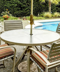 Outdoor patio table with umbrella featuring Patio Table Umbrella Hole Wedge Plugs And Stabilizer Sleeve Set For Two To Two And A Half Inch Table Holes