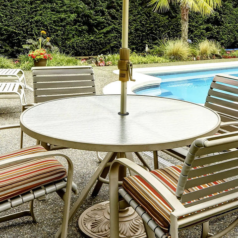 Outdoor patio table with umbrella featuring Patio Table Umbrella Hole Wedge Plugs And Stabilizer Sleeve Set For Two To Two And A Half Inch Table Holes