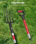 Heavy Duty Garden Fork With Fiberglass Handle 4 Tine Spading Fork 45 Inch Digging Fork With Y Grip on grass surface