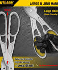 Large ergonomic handles of Lightweight Aluminum Tin Snips With Replaceable Blades for HVAC sheet metal and vinyl siding.