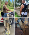 People wearing various belt holsters in different scenarios outdoors, focusing on practical applications of belt clip features.
