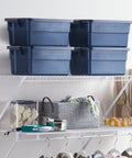 Three Foot Wide Wire Wall Shelf System With Mounting Hardware White Space Saving Organizer For Home Laundry Bath Mudroom Pantry Or Linen Closet 3 Cubic Feet Of Shelf Space 3 Feet Of Hanging Space 135 Lbs Capacity displaying storage bins and baskets.