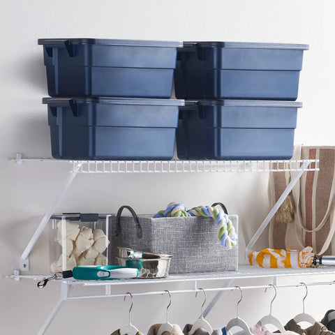 Three Foot Wide Wire Wall Shelf System With Mounting Hardware White Space Saving Organizer For Home Laundry Bath Mudroom Pantry Or Linen Closet 3 Cubic Feet Of Shelf Space 3 Feet Of Hanging Space 135 Lbs Capacity displaying storage bins and baskets.