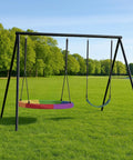 Heavy Duty Swing Set Frame With Stand For Backyard Fun 440 Lb Capacity 3 In 1 Swing Set With Saucer Swing And Belt Swing Adjustable Height For Kids Teens And Outdoor Play on green lawn
