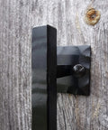 Close-up of 12 Inch Rustic Black Barn Door Handle Pull For DIY Sliding Barn Door Hardware Kit with durable construction.
