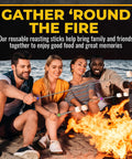 Group using Extendable 32 Inch Marshmallow Roasting Sticks With Wooden Handles For Fire Pit And Camping around a fire