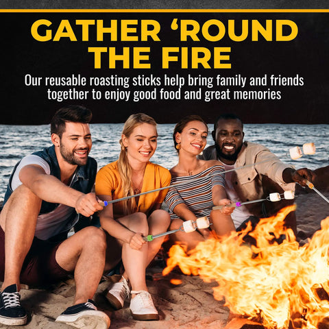 Group using Extendable 32 Inch Marshmallow Roasting Sticks With Wooden Handles For Fire Pit And Camping around a fire