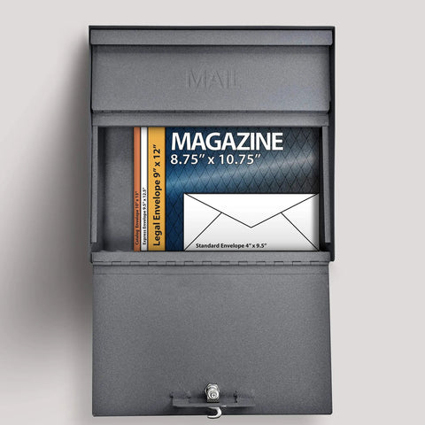 Locking Wall Mount Mailbox With Large Capacity Heavy Duty Electrogalvanized Steel Granite Finish Anti Pry Latch 12 Wafer Disc Lock