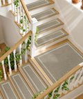 Soft Stair Treads 15 Pack Non Slip Carpet Mats 28x9 Inches For Indoor Wooden Stair Runners Kid And Pup Friendly Rugs 100 Percent Polyester With TPE Backing Beige on staircase
