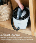 Straight Shooter Rolling Steam Cleaner With A Massive 1.5L Tank And 17 Nifty Attachments For Zero Chemical Deep Cleaning Floors Grout Windows And Cars Without The Hassle in compact storage.
