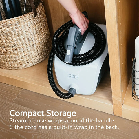 Straight Shooter Rolling Steam Cleaner With A Massive 1.5L Tank And 17 Nifty Attachments For Zero Chemical Deep Cleaning Floors Grout Windows And Cars Without The Hassle in compact storage.