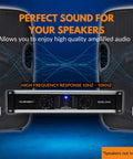 Powerhouse 2 Channel 2000W Professional Amplifier for DJ PA System and Home Audio shown with speakers