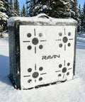 650 FPS Ravin Edition crossbow target with snow, featuring aramid core and 5-stage honeycomb design for ultra high speed stop