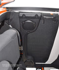 Design Engineering Boom Mat black sound-deadening headliner installed in Jeep Wrangler JL 2018+ peel-and-stick insulation