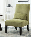 Kick Back Today Spring Green Chenille Armless Accent Chair With Rich Espresso Wood Legs And Snug Kidney Pillow, side view.