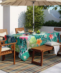 Rectangle Outdoor Tablecloth With Umbrella Hole And Palm Leaf Pattern 60 By 84 Inch Waterproof Polyester Patio Table Cover on patio
