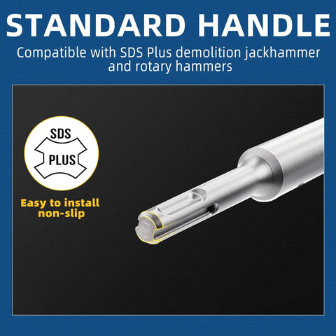Close-up of 24 Inch SDS Plus Demolition Chisel Set with standard handle for tile removal, compatible with SDS Plus hammer drills.