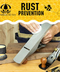 Person applying All Purpose Shop Wax Finish Paste With Carnauba Beeswax For Metal Wood Epoxy Plastic Leather And More Non Greasy Multi Surface Conditioner That Reduces Friction And Lubricates Jigs Sleds Planers And Jointers For Workshop Tools 8 Oz to planer