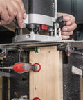 Dead On Mortise And Tenon Jig For Plunge Routers Slick Adjustable Woodworking Jig shown in use with precision adjustments on wood.