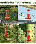 Red Hummingbird Feeder 15 Ounce With Five Feeding Ports Built In Ant Moat Bee Proof Outdoor Hanging Bird Feeder For Your Yard