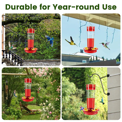Red Hummingbird Feeder 15 Ounce With Five Feeding Ports Built In Ant Moat Bee Proof Outdoor Hanging Bird Feeder For Your Yard