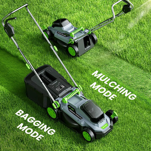 40V Cordless Walk Behind Lawn Mower With 13 Inch Deck And 4.0 Ah Battery Mulching And Bagging Modes Brushless Motor Five Adjustable Cutting Heights For Lawn Garden And Patio Lightweight Electric Mower For Fast No Fuss Yard Work, mulching and bagging modes