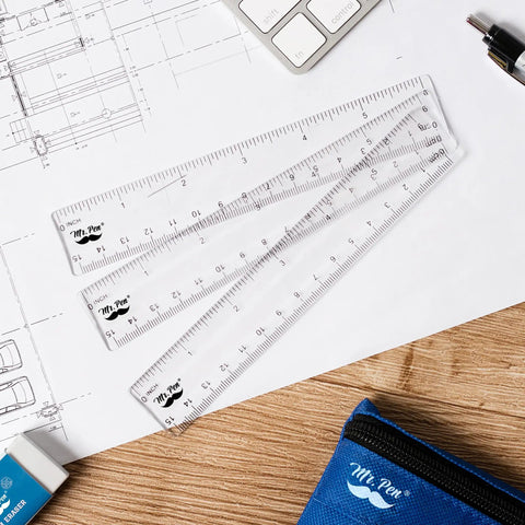 Clear 6 inch plastic rulers 3 pack with dual side inches and centimeters easy to read markings scratch resistant durable