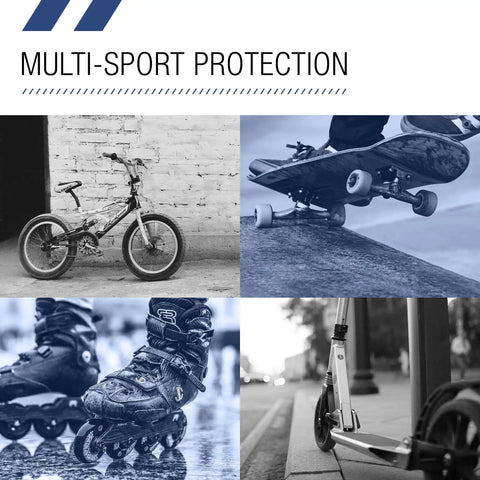 Triple Certified Multisport Helmet For Bike, Scooter, Skateboard, Roller And Inline Skates, Built For All Ages shown with equipment