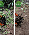Before and after using Rotary Cultivator Garden Tool With Adjustable Long Handle Tiller Featuring Star Shaped Rolling Tines