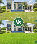 Before and after lawn transformation using Lawn Aerator Shoes With Adjustable Straps And Heavy Duty Spikes for grass aeration.