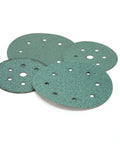 Green Corps Hookit Sanding Discs No Hole 8 Inch 80 Plus Grit Pack Of 25 on white background showing texture and no holes