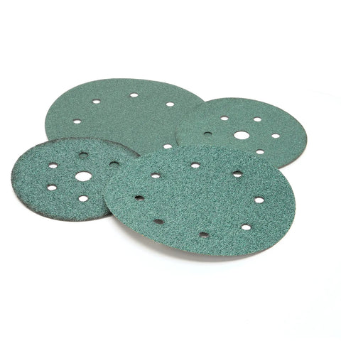Green Corps Hookit Sanding Discs No Hole 8 Inch 80 Plus Grit Pack Of 25 on white background showing texture and no holes