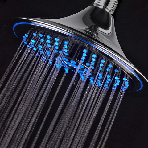 Ultra Luxe 8 Inch Rainfall LED Shower Head With Five Settings Chrome Face Water Powered Color Changing Temperature LEDs