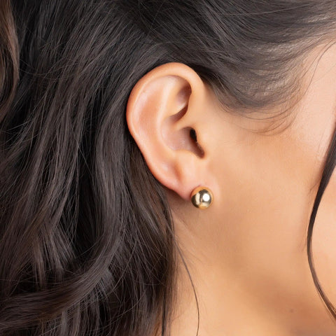 18K Gold Plated Ball Stud Earrings Set, 5 Piece, Sizes 3mm To 10mm, High Polish Finish, Tarnish Resistant, Comfortable Everyday Wear To Any Outfit, Dope Sparkle Gold Tone Jewelry Gift, gold ball stud on ear