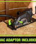 Genesis Mini Circular Saw 4.0 Amp 4-1/2 Inch with Vac Adapter on wood surface