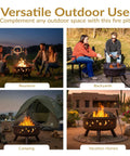 Bronze 30 Inch Outdoor Wood Burning Fire Pit With Grill Grate, Spark Screen, And Poker For Cozy Backyards And Campouts