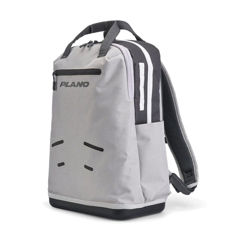 Weekend Warrior Tackle Backpack 3700 Series for Fishing, gray heavy duty gear organizer with waterproof base, side view