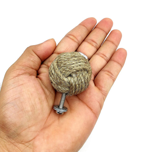 Handmade Jute Rope Drawer Knobs Set Of 6 Rope Knot Cabinet Pulls For Doors Wardrobes And Cupboards Dope Nautical Decor 36 Millimeters Long Screws Included Easy Install, 36mm jute knob with screw