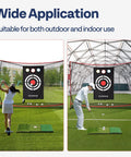Heavy Duty Pro Grade Golf Practice Net 10 X 7Ft For Hitting, Chipping, And Driving Training shown in outdoor and garage setup