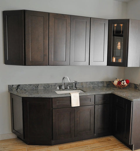 Modern kitchen with Torino Classic Modern 2 Handle Kitchen Faucet With Side Sprayer Satin Nickel Finish on granite countertop