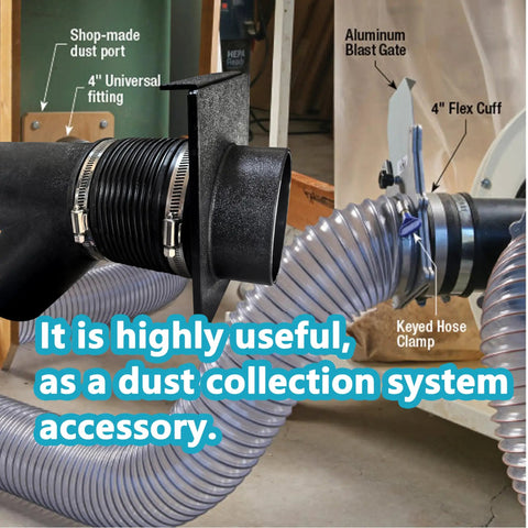 4 Inch Dust Collection Flex Hose Cuff Connector with Ports and 2 Stainless Steel Clamps for Woodworking Dust System