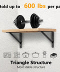 Heavy Duty Shelf Brackets 12 x 8 Inch Black Metal L Angle brackets with dumbbell, holds up to 600 lbs, triangle structure
