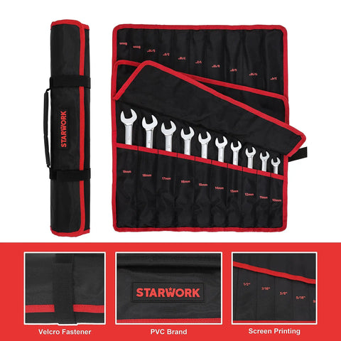 Reversible 20-Piece Ratcheting Wrench Set With Long Pattern, 6-Point Non-Slip Wrenches, SAE And Metric in black carry case