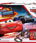 Box of Disney Pixar Cars Neon Nights Electric Slot Car Racing Set With 2 Controllers And 2 Cars In 1 To 43 Scale Totally Fun For Kids