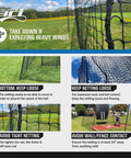Backyard Batting Cage Net For Baseball And Softball Practice HDPE Pitching Netting With 24 Twine 12 By 14 By 70 Ft setup instructions
