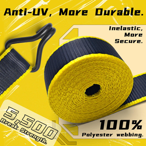 Heavy Duty Ratchet Straps 6 Pack 2 Inch By 15 Foot With J Hooks 5500 Lbs Max Break Strength Tie Down Cargo Straps Yellow Edges
