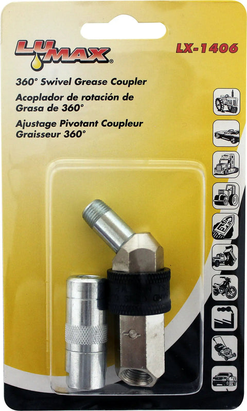 Super Handy 360 Degree Swivel Grease Coupler That Locks In Place for hand operated grease guns with 45 degree angle
