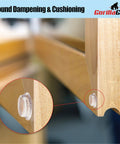 100 Clear Cabinet Door Bumpers Half Inch Self Adhesive Rubber Feet Pads protecting wooden cabinet edge close-up