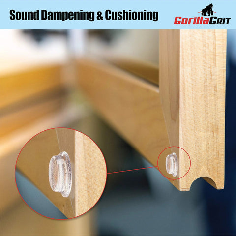100 Clear Cabinet Door Bumpers Half Inch Self Adhesive Rubber Feet Pads protecting wooden cabinet edge close-up